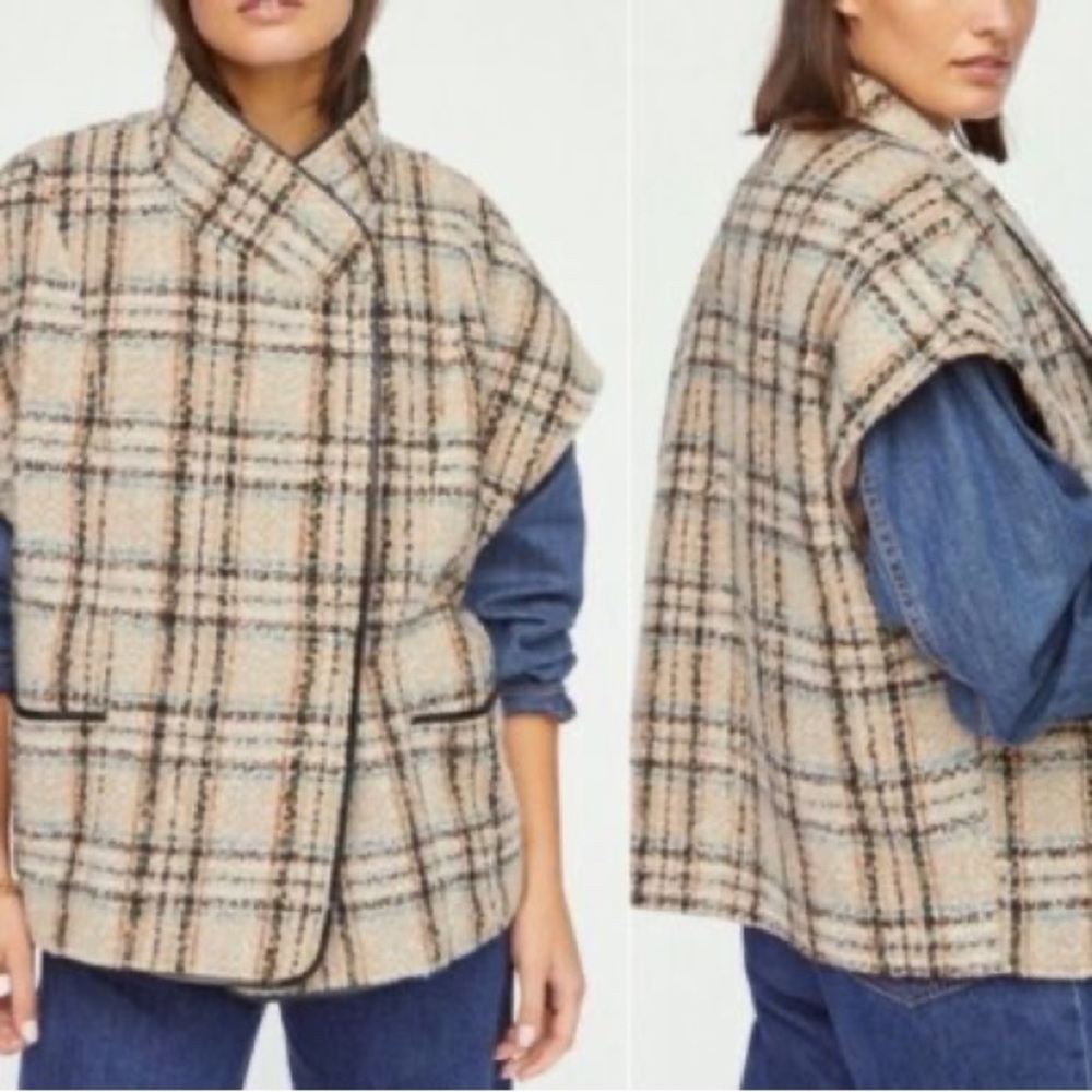 Anderson & Lauth Anthropologie Plaid Capelet Vest OS Sleeveless NWOT